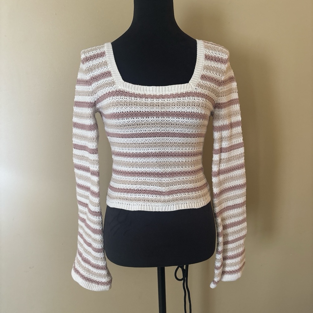 Hollister Striped Knit Top in Cream and Mauve